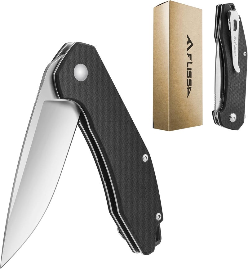 FLISSA Pocket Knife, Folding Tactical Knife with G10 Handle, D2 Blade, Liner Lock, Pocket Clip, EDC Knife for Hiking, Camping, Survival, Indoor and Outdoor Activities(Black) - Image 1